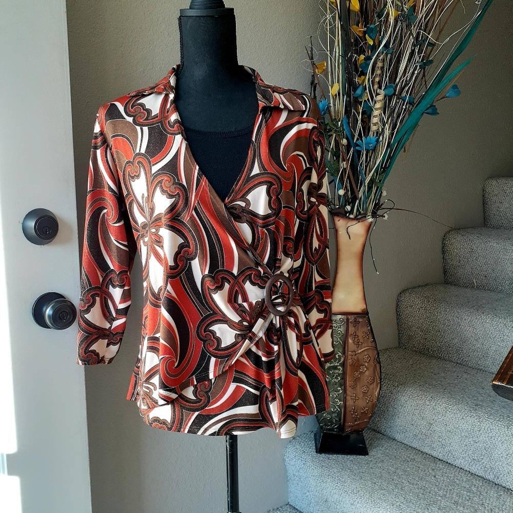 STUDIO 1940 Surplice Gathered Style Tunic Top L